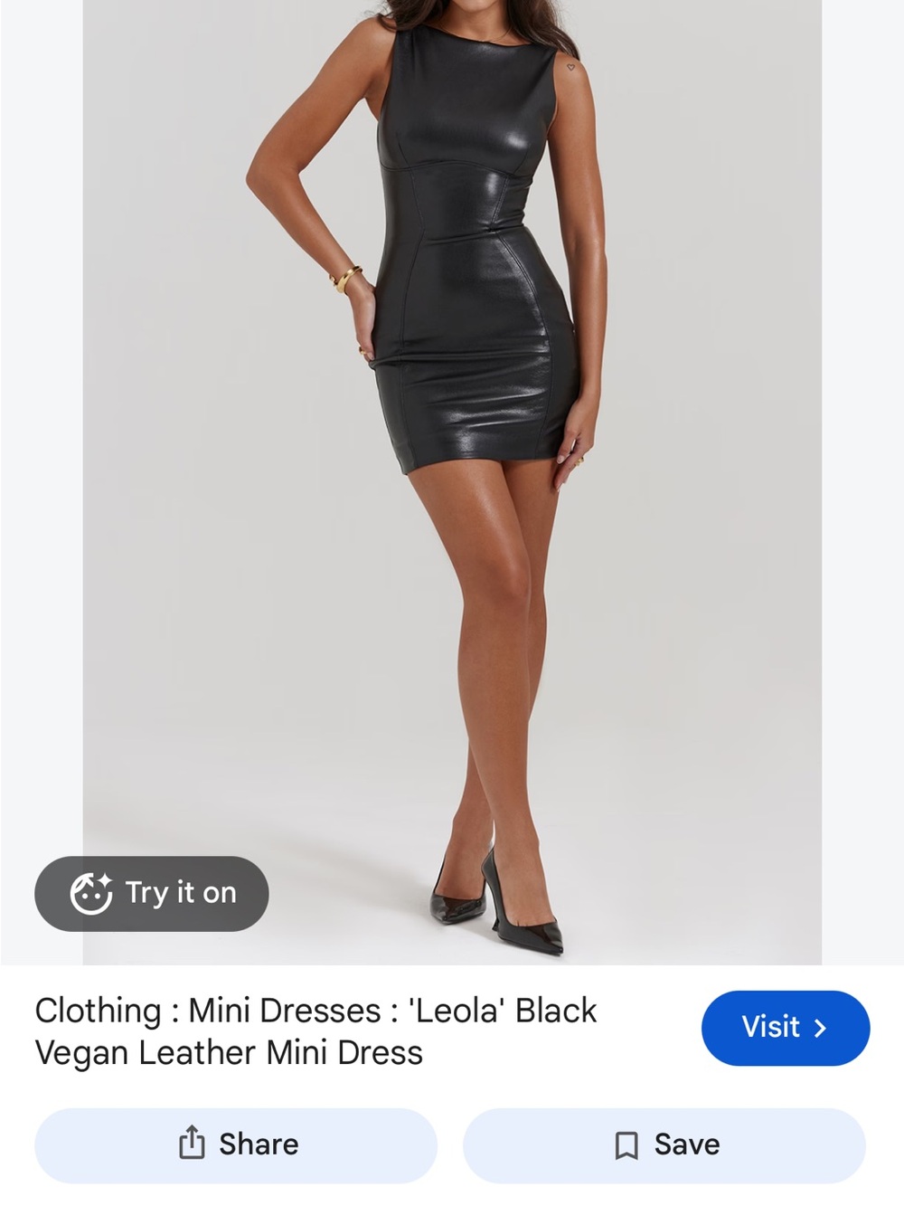 House of CB Black Vegan Leather Bodycon Mini Dress